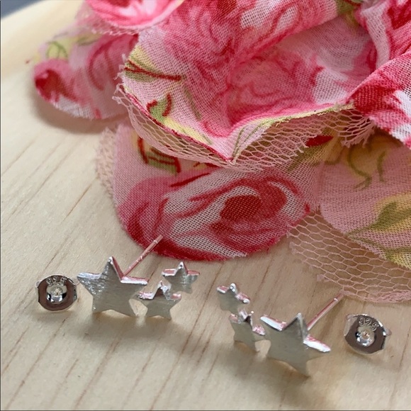 Sterling Silver 925 Stars Stud Earrings - Picture 4 of 4